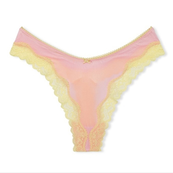 2pc- Tease Smooth Unlined Bralette & Tease Lace Trim High-Leg Scoop Thong Panty - Picture 6 of 9